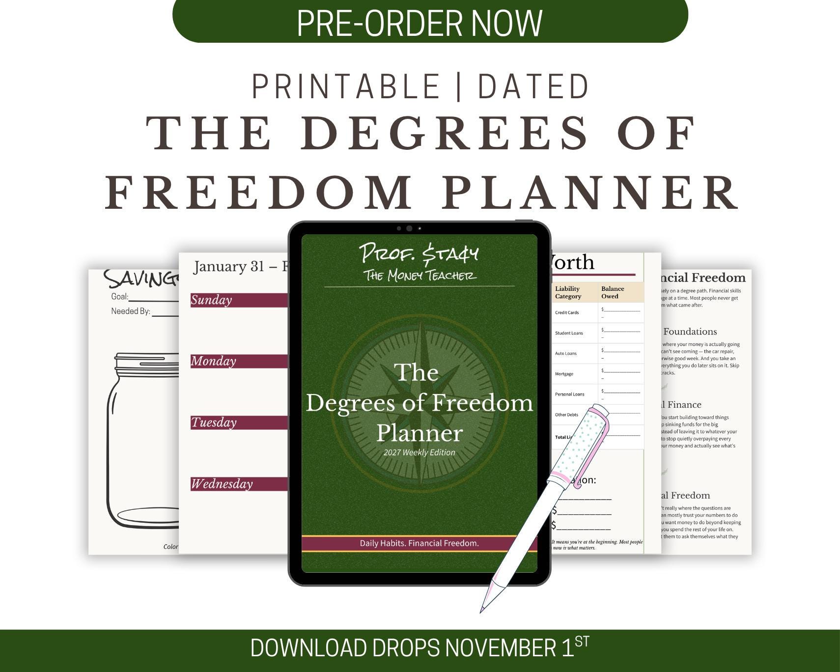 PREORDER: 2027 Degrees of Freedom Digital Weekly Planner | Budget, Goals & Meal Planning